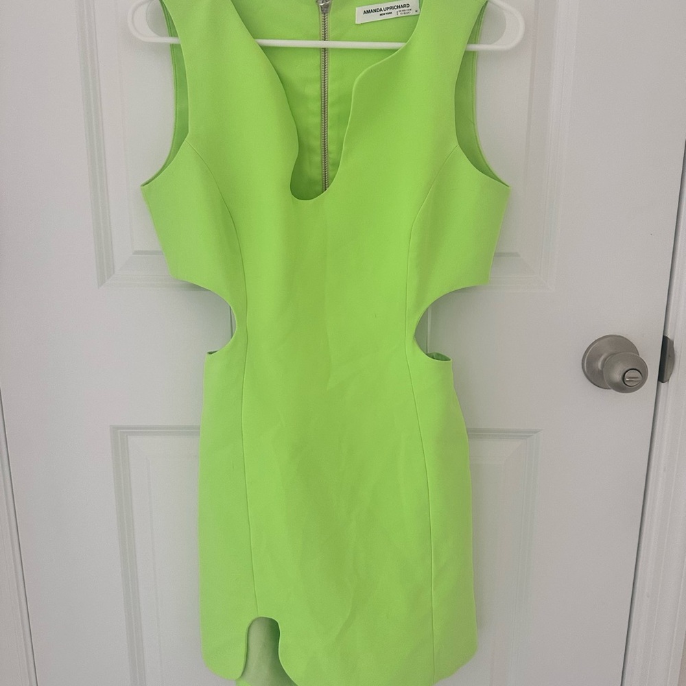 Neon Green Amanda Uprichard Puzzle Cut-out Dress